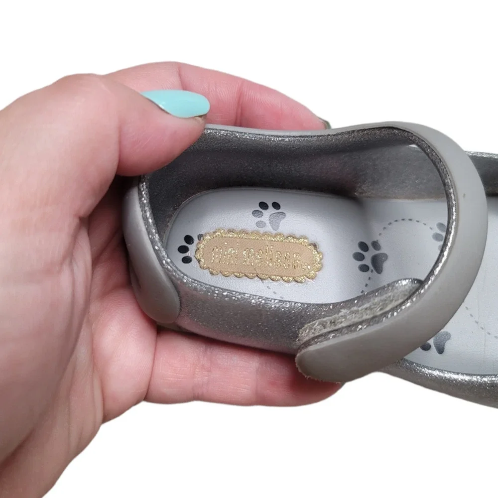Mini Melissa Toddler Ultra Girl II Cat Glitter Flat Shoes Silver Size US 7M